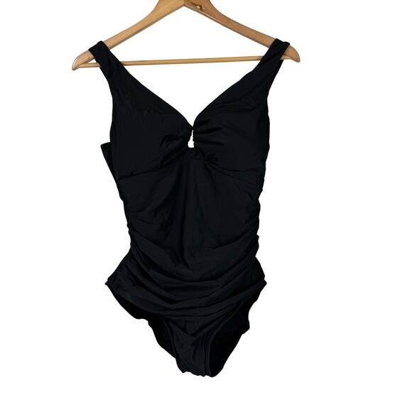 MIRACLESUIT NWT Black Palisades One Piece Swimsuit Size 14 Shirred Slimming - Picture 2 of 13